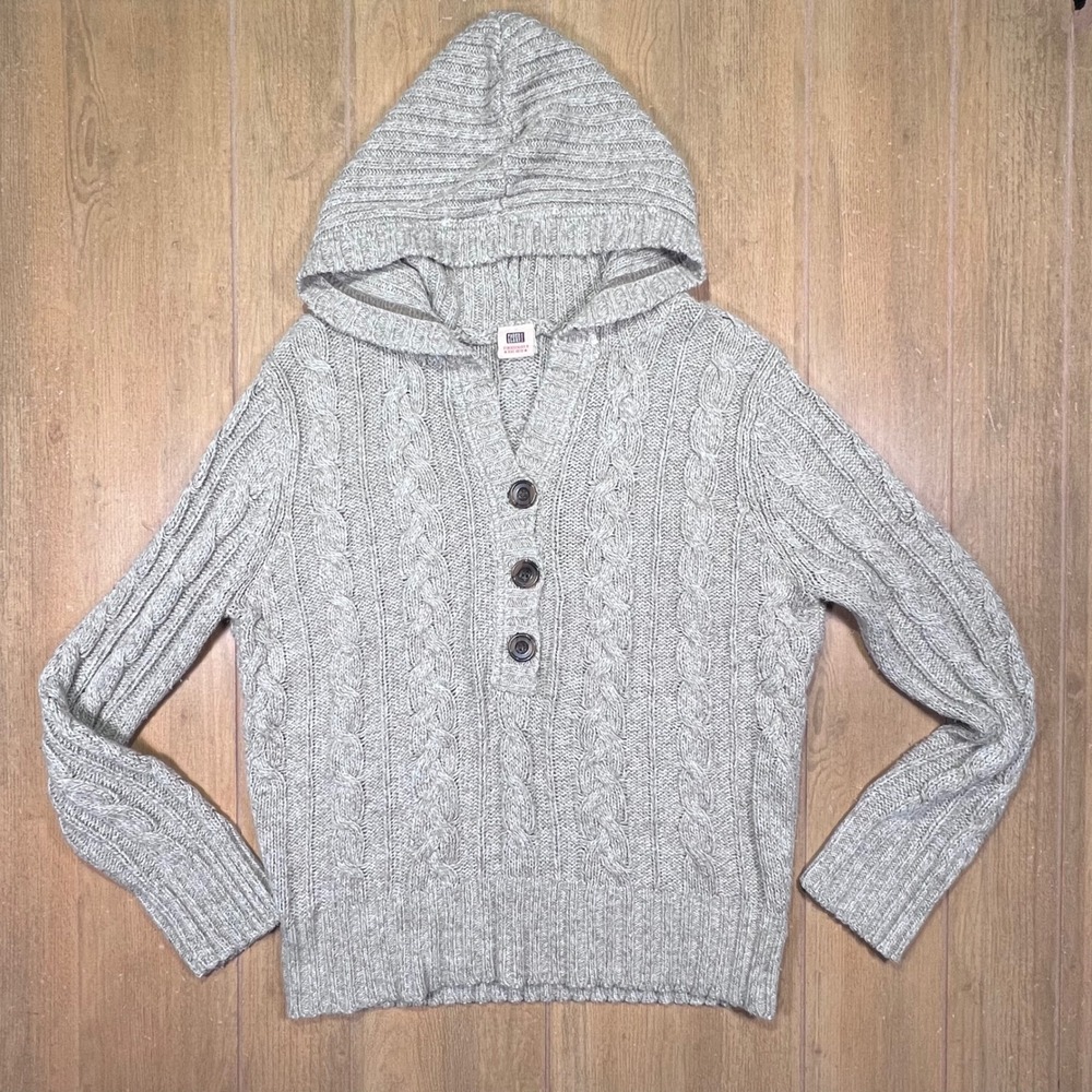 Faded‎ glory Cable Knit fisherman Sweater Gray Henley Button Pullover Mens XL